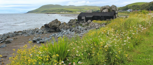 23 Ruth walking through Lendalfoot, Scottish coast