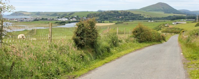 35 country lane to Ballantrae, Ruth hiking the Ayrshire Coastal Path, Scotland