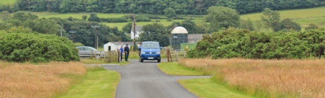 40 entrance to Turnberry golf track, Ruth hiking the Ayrshire Coastal Path, Scotland