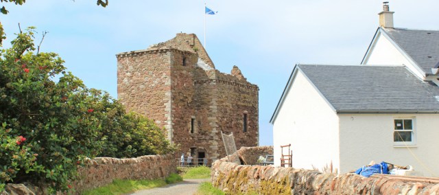 19 castle at Portencross, Ruth hiking the Ayrshire Coastal Path, Scotland