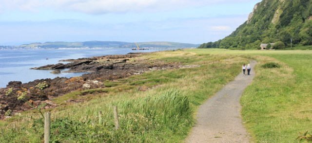 21 Ruth hiking the Ayrshire Coastal Path, Scotland, towards Fairlie