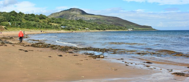 35 Whiting Bay and Holy Island, Ruth hiking the Arran Coastal Way, Scotland