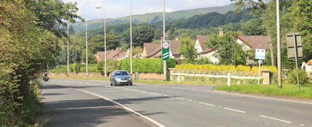 37 entering Fairlie, Ruth hiking the Ayrshire Coastal Path, Scotland