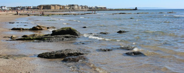 39 Ardrossan South Beach, Ruth walking the coast of Scotland