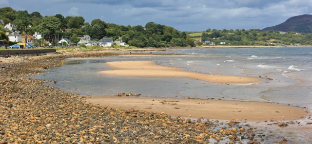 40 view over Whiting Bay, Ruth hiking the Arran Coastal Way, Scotland