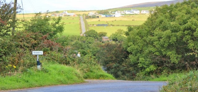 04 road down to Sliddery Bridge, Ruth hiking in Arran