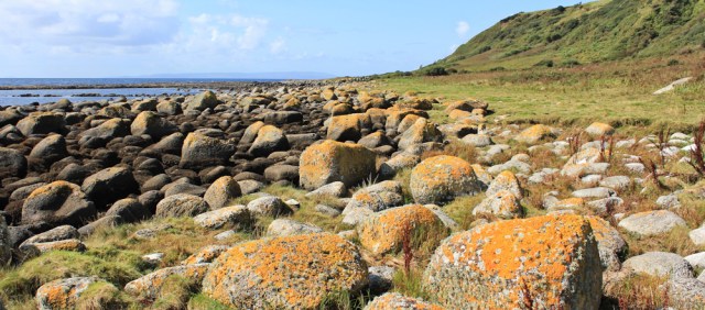 14 boulder field near Bennan Head, Ruth hiking Arran
