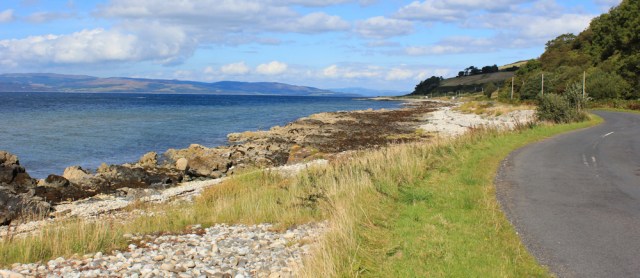 20 coast road to Lochranza, Ruth hiking in Arran