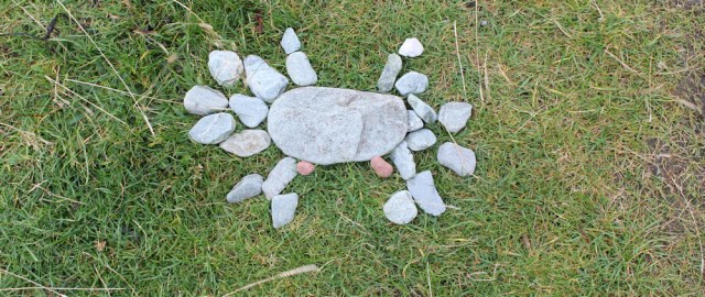 09 crab on grass, Ruth hiking around the coast of Arran, Scotland