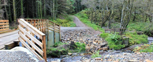 26 new bridge, Ruth hiking Arran Coastal Way, Merkland Wood
