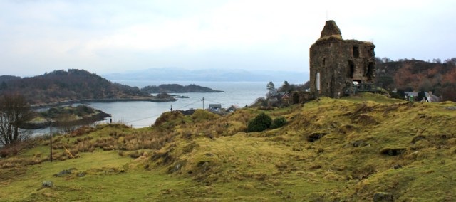 02 Tarbert Castle, Ruth walking the Kintyre Way, Scotland