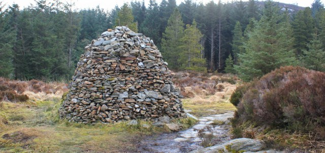 15 cairn beside the path, Ruth hiking from Tarbert, Kintyre Way