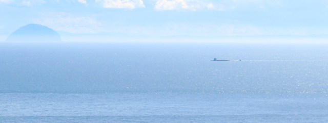 19 rock shaped like a submarine, Ruth Livingstone hiking the Mull of Kintyre