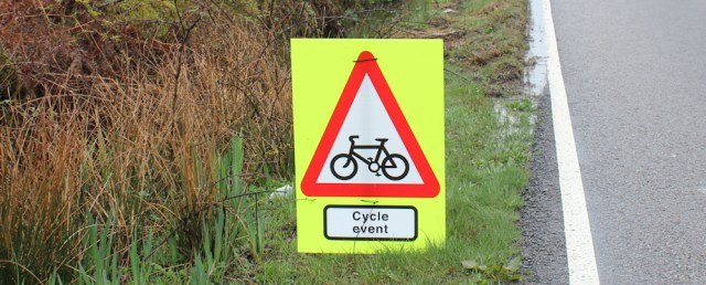 16 cycle event sign, Ruth's coastal walk around Kintyre, Scotland