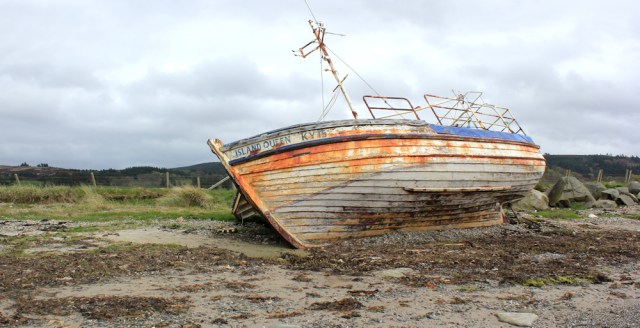 34 wrecked ship, Island Queen, Rhunahaorine Point, Kintyre, Ruth's coastal walk, Scotland