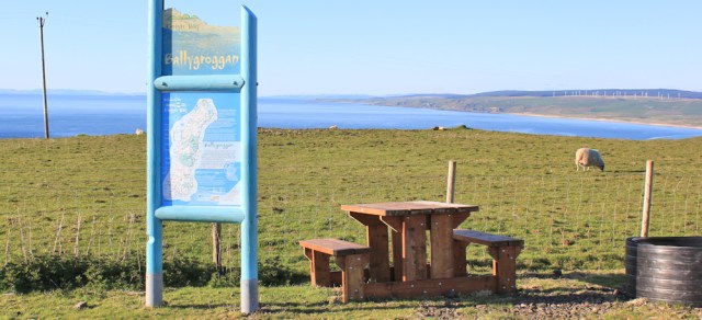 57 Ballygroggan car park and picnic bench, Ruth's coastal walk, Mull of Kintyre