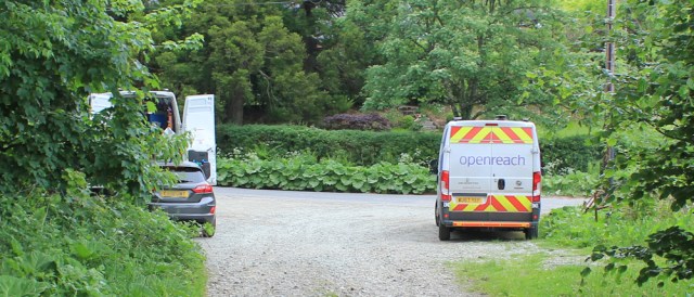30 openreach vans, Ruth hiking in Argyll