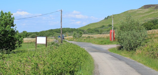 32 turnoff for Castle Sween, Ruth hiking the coast of Scotland