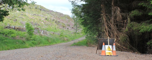 34 road closed sign, Black Mount, Ruth's coast walk around Scotland