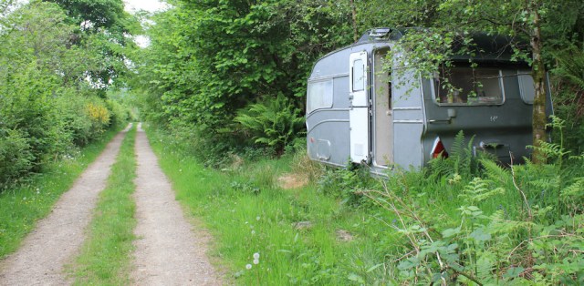 58 caravans in the trees, Ruth hiking in Scotland