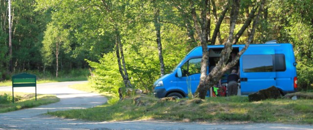 64 camper van, forestry car park, Ruth's coastal walk, Argyll
