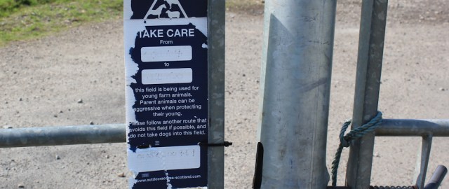 66 warning signs on fields, Ruth's walk around Scotland's coast