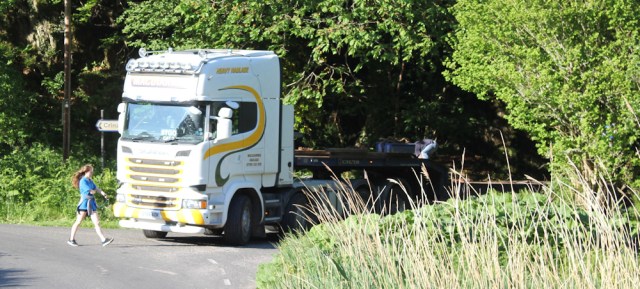76 truck in layby, Ruth walking the coast of Argyll, Scotland