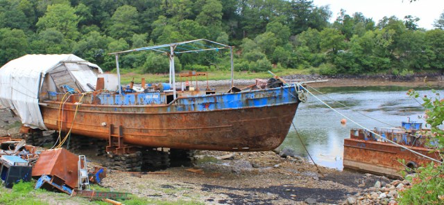 17 rusty boat, The Knap, Ruth walking the Scottish coast