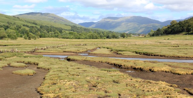 76 marshy land from the Jubillee Bridge, Ruth hiking to Appin, Scotland