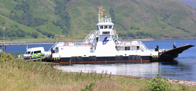 03 Corran ferry and ambulance, Ruth hiking the coast of Scotland