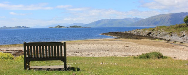 12 bench to Harry and Marie Livingstone, Cuil Bay, Ruth's coastal walk around Scotland