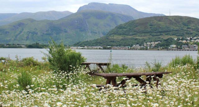 37 picnic benches Camusnagaul, Ruth ending her hike up Loch Linnhe