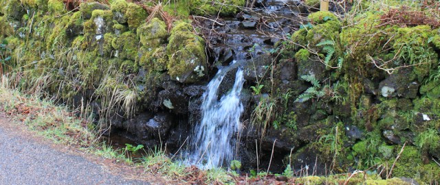 19 roadside waterfall, Ruth hiking the coast of Morvern Peninsula