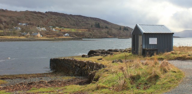 31 ferry terminal at Drimnin, Ruth hiking the coast of Morvern Peninsula