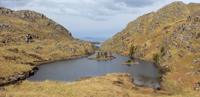06 view across lochan to sea, Ruth walking the coast of Scotland, Castle Tioram