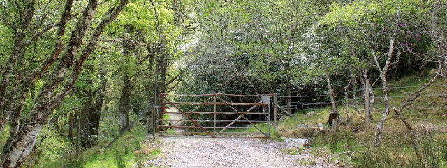 12 track and gate near Blain, Ruth hiking the coast of Scotland