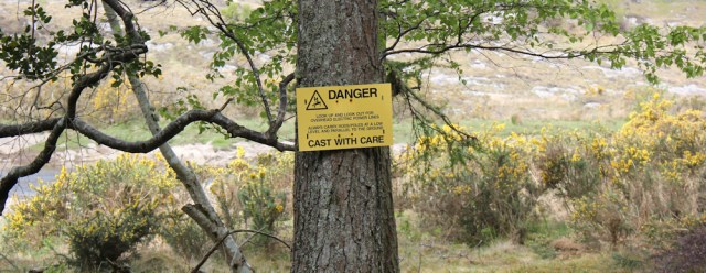 22 danger, cast with care, River Shiel, Ruth walking towards Castle Tioram, Scotland