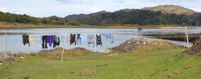 25 washing by the water, Ruth walking towards Tioram Castle, Scotland
