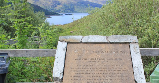 07 road improvement plaque, Ruth walking to Arisaig, Scotland