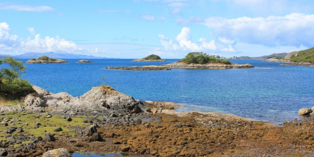 17 view across the Sound of Arisaig, Ruth hiking around the coast of Scotland