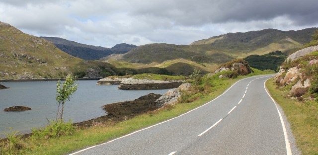 39 dramatic landscape, Ruth walking up Loch Ailort, Scotland