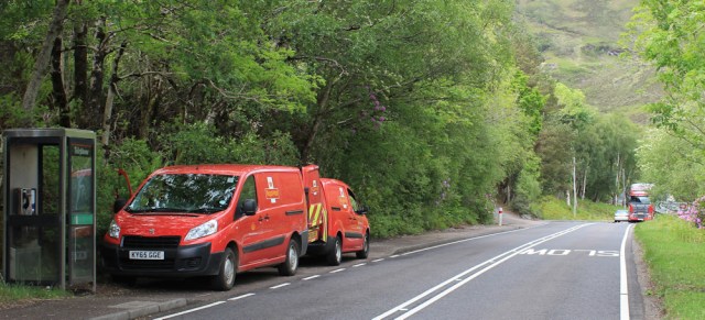 55 post office vans, Lochailort, Ruth hiking in Scotland