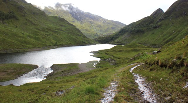 05 lower half of Dubh Lochain, Ruth walking down Glen Arnisdale to Corran