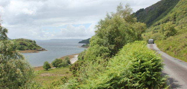 09 cars on road, Ruth walking the Scottish coast from Arnisdale to Sandaig