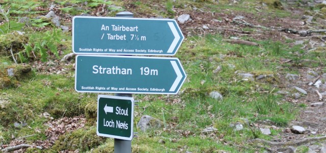 12 path signs, Ruth walking along the shore of Loch Morar