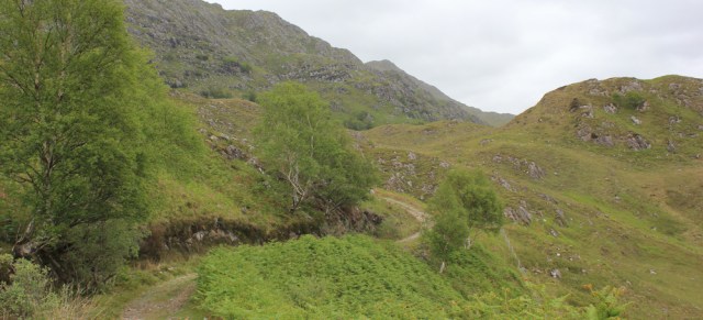 25 track turning inland,Ruth walking along the shore of Loch Morar