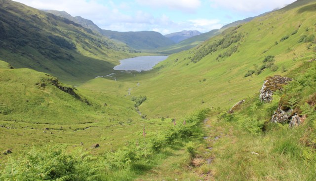 29 looking down Loch an Dubh-Lochain, Ruth walking across Knoydart Peninsula, Scotland