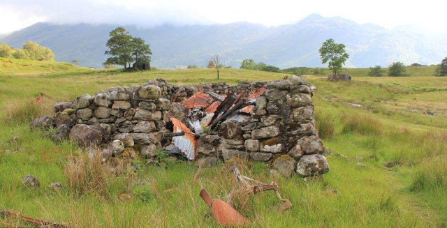32 ruins and rust, Ruth walking down Glen Arnisdale to Corran