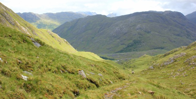 34 path down from Mam Barrisdale, Ruth hiking across Knoydart, Scotland