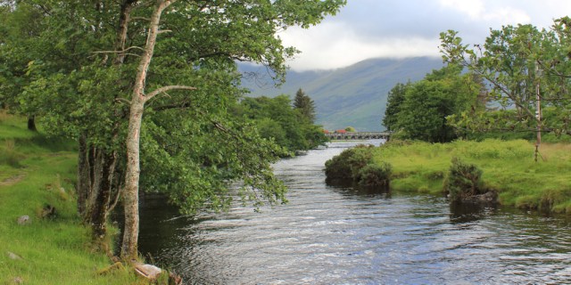 35 river leading to Corran, Ruth walking down Glen Arnisdale, Scotland